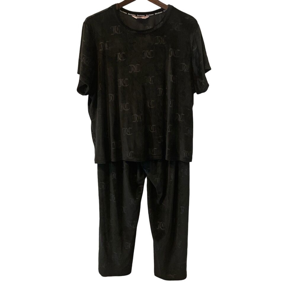 Juicy Couture Sleepwear Set Womens 1X Plus Black Pants Shirt Top Pajama Lounge
